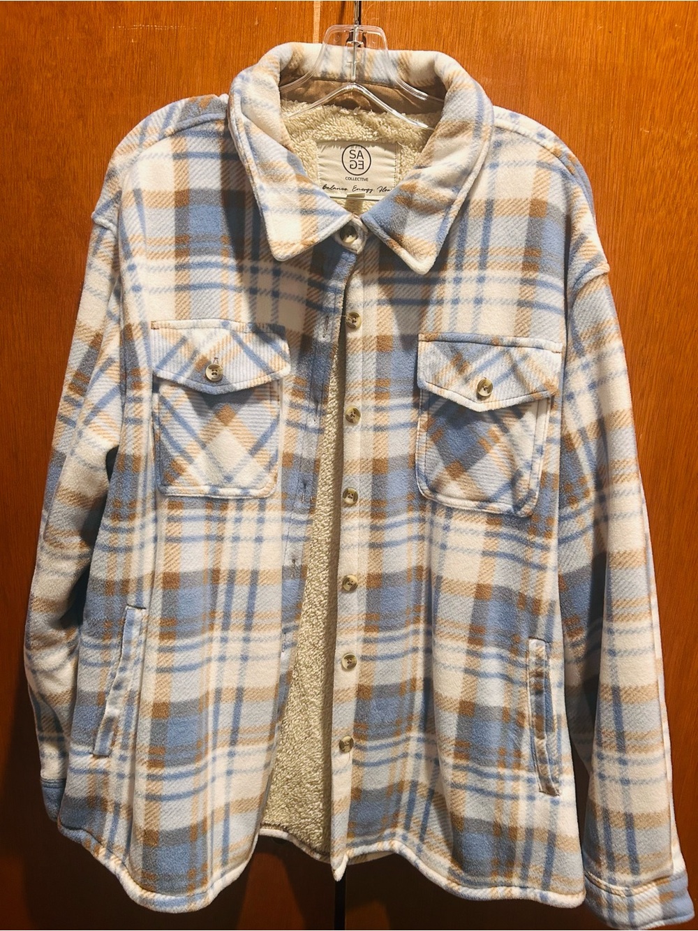 Sage Plaid Shacket in Blue, Tan & Cream